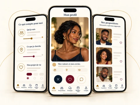 Des rencontres en accord avec votre projet — trois smartphones réunis, présentés entiers