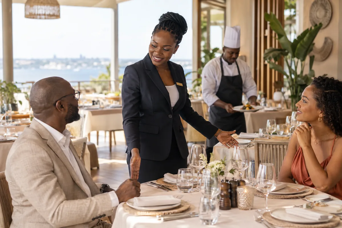Illustration métier : accueil d’un couple dans un restaurant